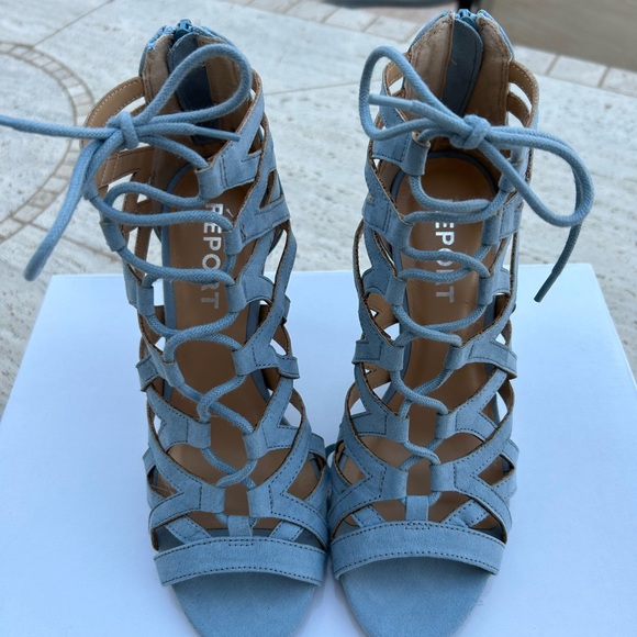 Light Blue Cut-Out Lace-Up Heels - Picture 4 of 10